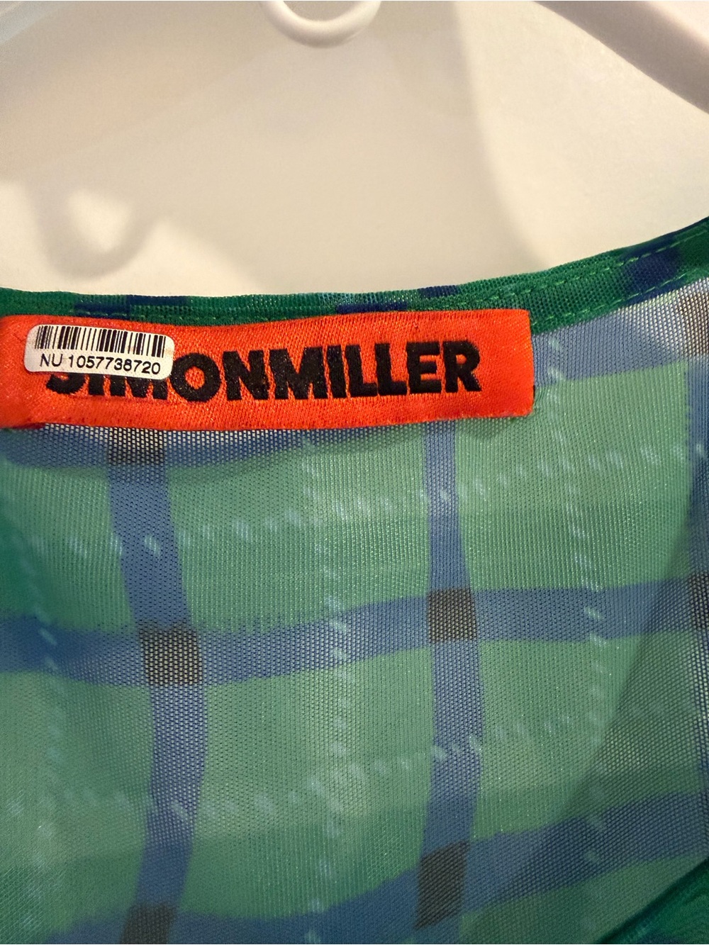 Simon Miller Kinny Ruched Plaid Mesh Midi Dress Anthropologie Green Blue- Size L - Picture 11 of 13